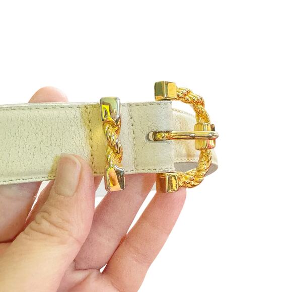 VTG Toledano Genuine Leather Belt Gold Ornate Buckle 29” - 31” Approx Small Boho - Picture 4 of 8